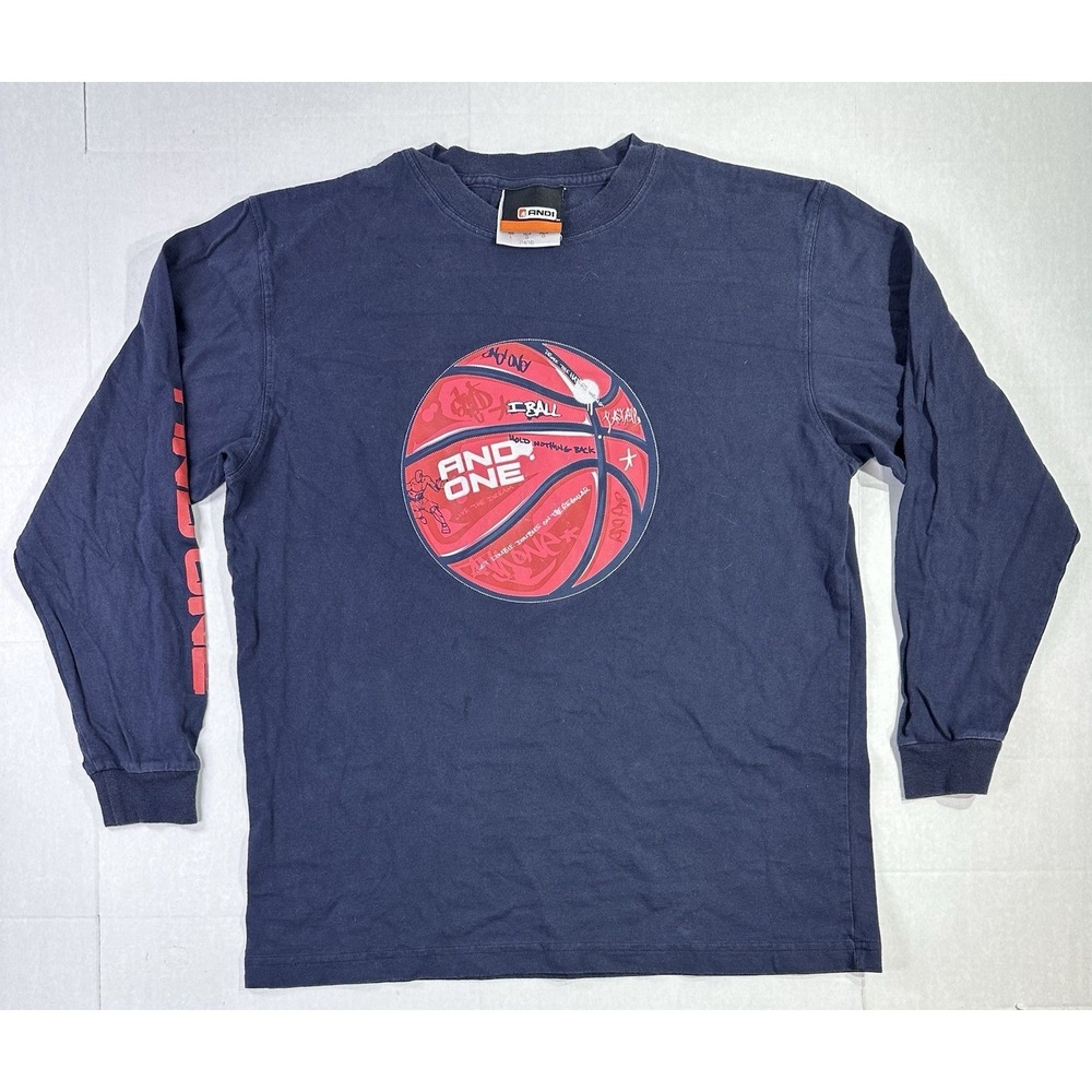 AND1 Kids Long Sleeve Basketball Graphic Shirt Blue Youth Large 14-16